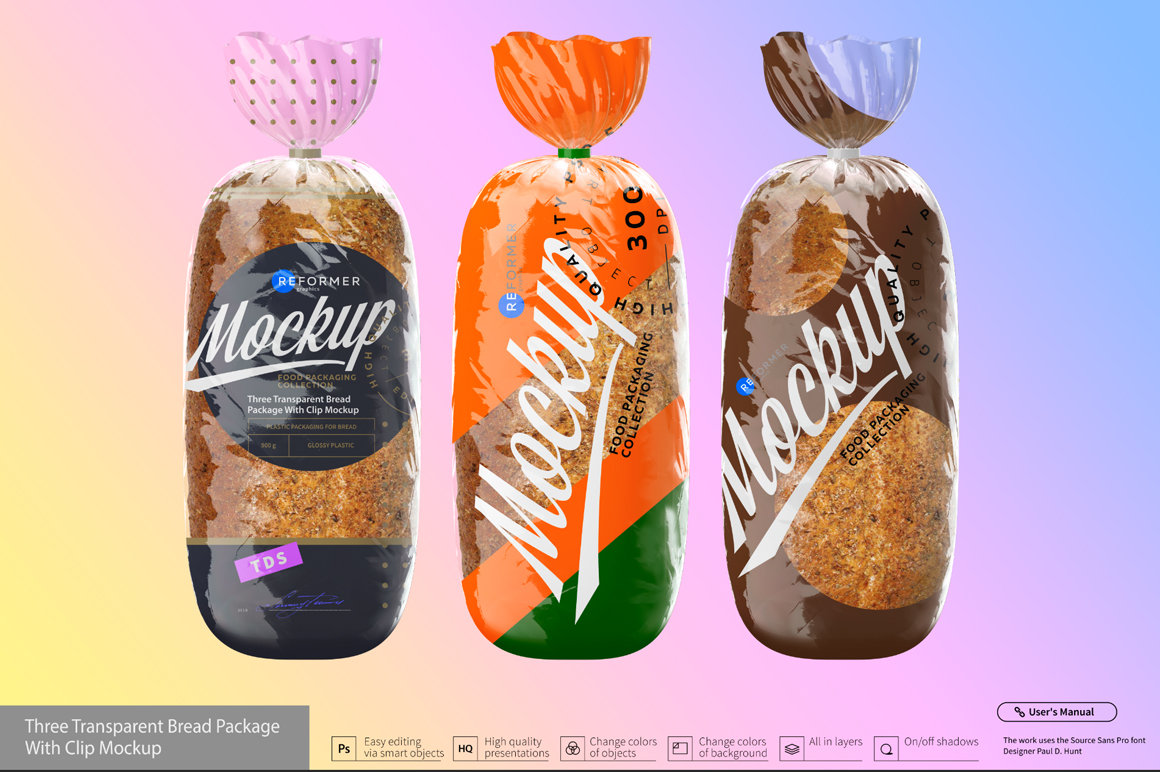 A good, crusty loaf of sourdough bread is deliciously tangy and good for everything from bread bowls and sandwiches to breadcrumbs for use in other recipes. Three Transparent Bread Package With Clip Mockup Reformer Mockup